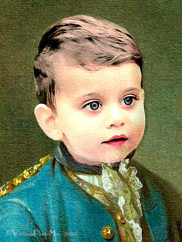 Boy portrait remade digitally. Face detail.