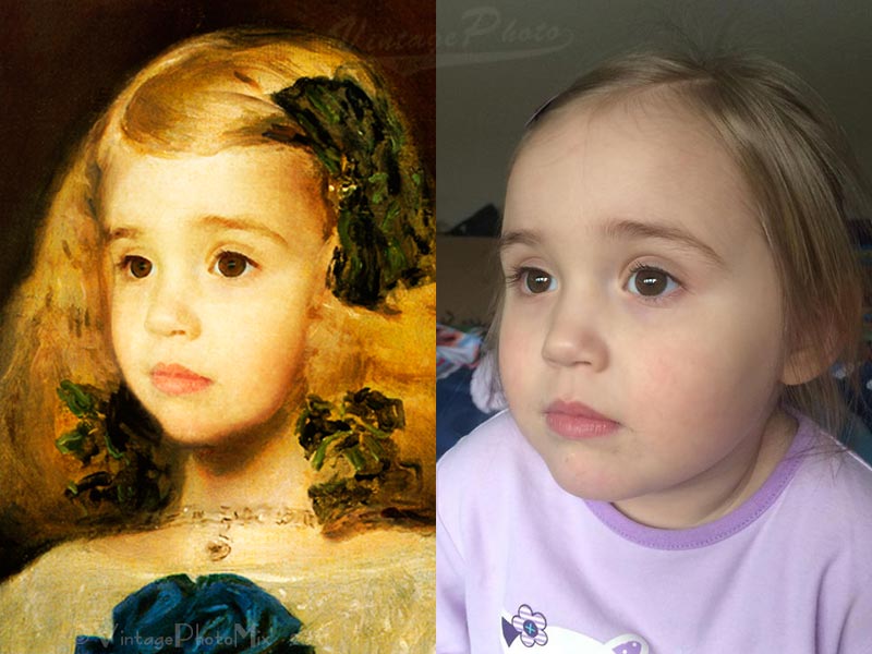 Custom girl portrait - two images comparison.