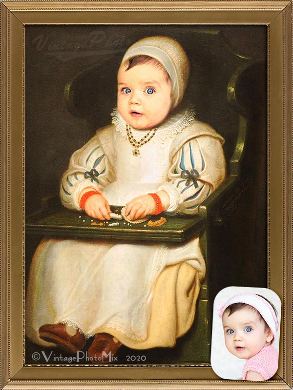 Personalized Renaissance portrait of a baby girl.