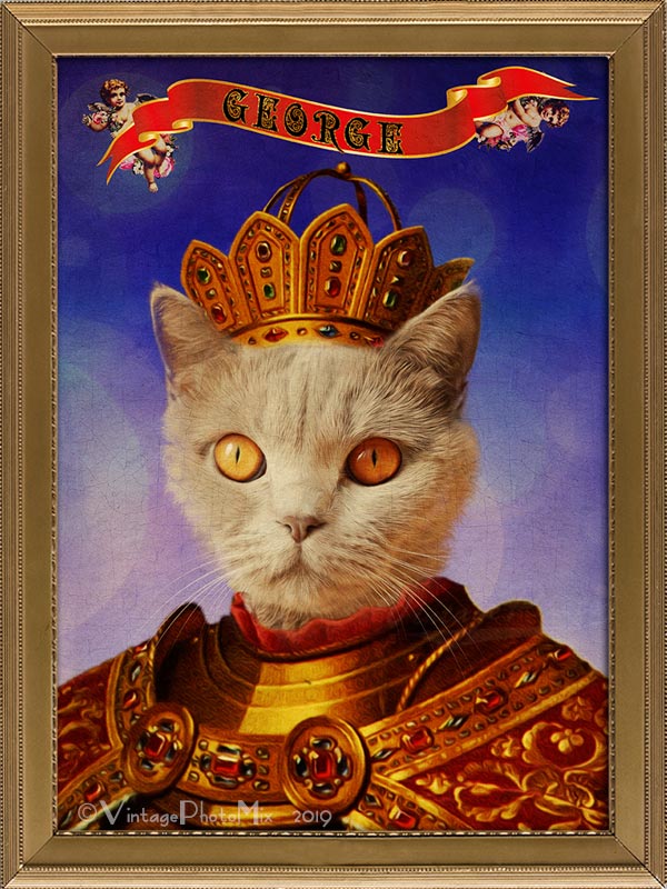 Royal cat portrait. Customized portrait of pet in oil painting style.