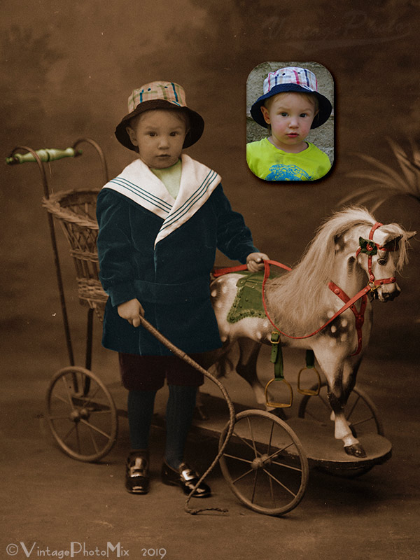 Made-to-order portrait of 3 years old boy as a vintage photo