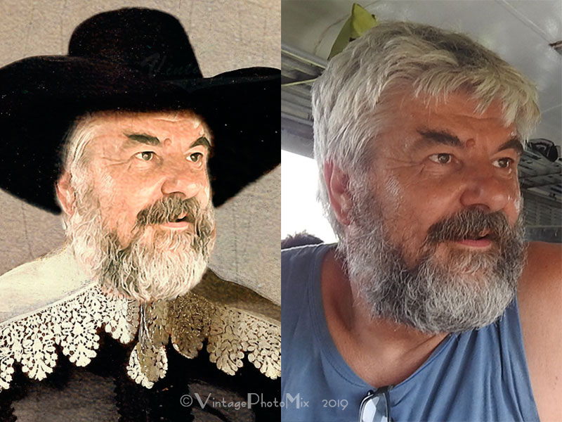 Personalized portrait and original photo of man comparison.