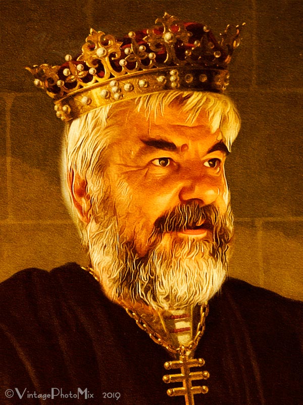 Medieval king portrait. Face detail.