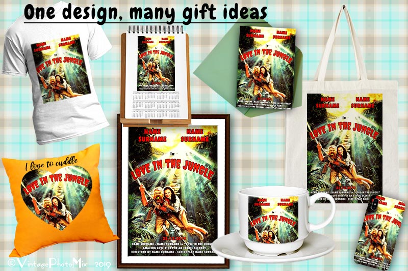 A set of ideas for a personalized gift using a digital design made by VintagePhotoMix.