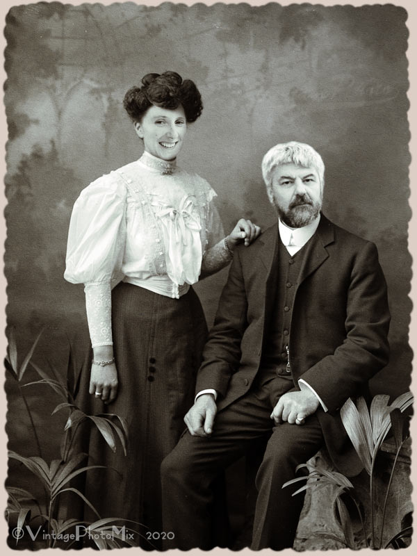 Personalized digital portrait based on vintage photo of couple.