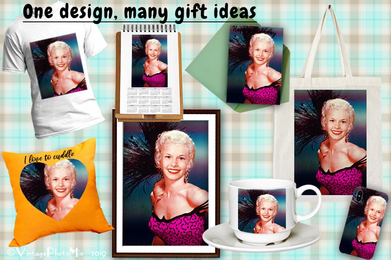 A selection of ideas for a personalized gift with a design based on Marilyn Monroe movie still.
