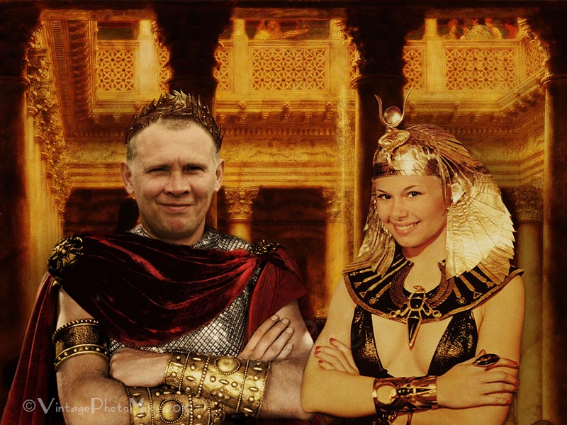 Cleopatra and Caesar. Personalized anniversary portrait from photo iin the style of Ancient Rome.