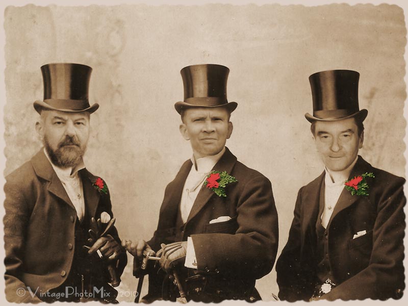 Personalized digital portrait based on vintage photo of three gentlemen.