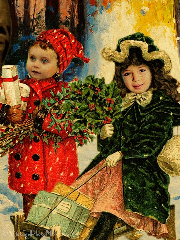 Victorian Christmas card. Detail of personalization.