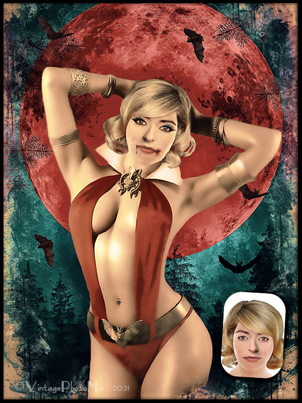 Vampire lady pin-up portrait from photo.