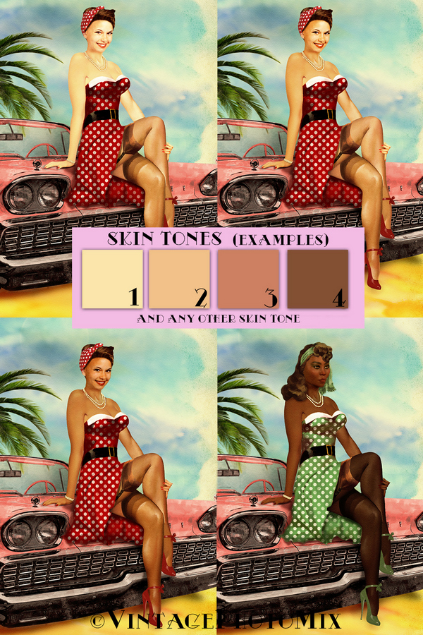 Personalized pin-up art. Choice of skin tones.
