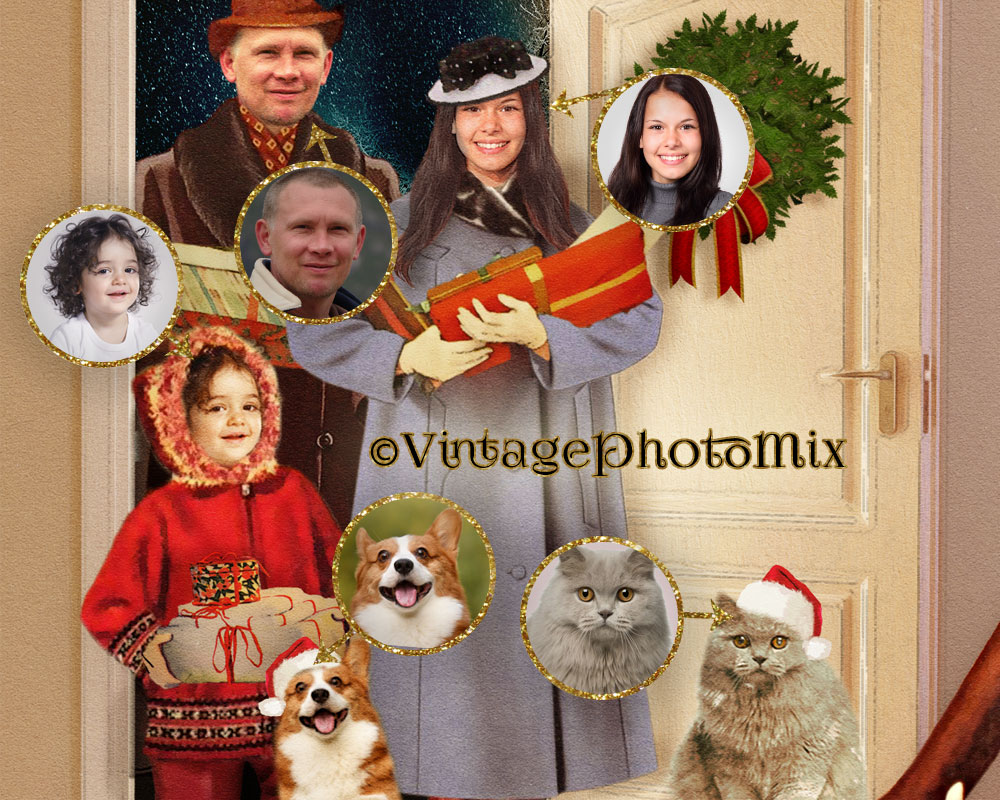 Christmas Card from photo - Family holiday card - Norman Rockwell inspired