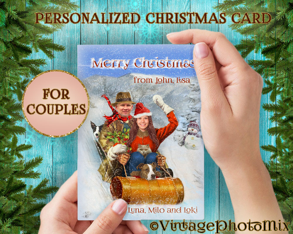 Sled Riding - Personalized couple holiday card