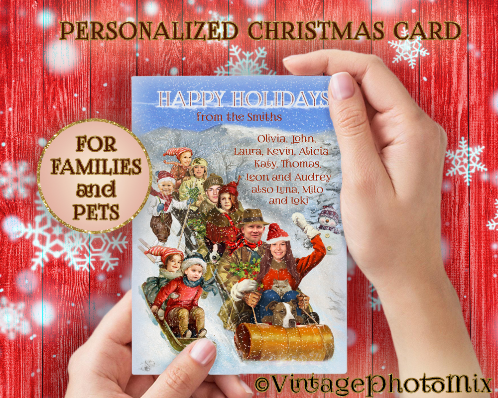 Sled Riding - Personalized family holiday card